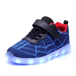 Athletic Outdoor Usb Luminous Kids Sneakers Boys Flashing Light Spider Shoes Girl Baby Breathable Led Illuminated Children's Shoes Glow Up ShoesL231221