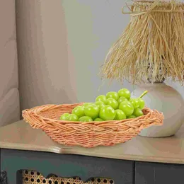 Conjuntos de louça cesta de frutas tecida bandeja de placa de vime para frutas armazenamento pão titular vestir-se