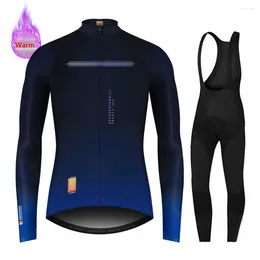 Racing Sets Spain Winter Thermal Fleece Cycling Clothes 2023 Mens Jersey Suit Outdoor Riding Mountain Bike MTB Warm Bib Pants Set Ciclismo
