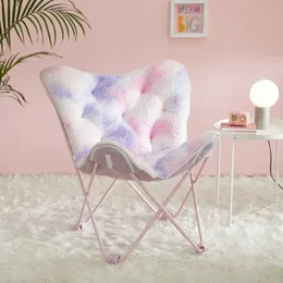 Sherpa Printed Folding Butterfly Chair With Holographic Trim Pink 231221