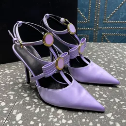 Zapato de diseñador Sandalias de tacón alto Saint Luxurys Paris Zapato de vestir Clásicos Sandalia de tacón alto Mujer Tacones con punta puntiaguda Zapatos de boda de oro negro y dorado