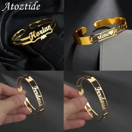 Atoz pulseira personalizada com nome e letra, bracelete personalizado para mulheres e homens, aço inoxidável, joia de natal, presente 231221