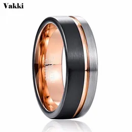 Anillo de tungsteno VAKKI de 8mm para hombre, anillo de boda de oro rosa negro, anillo de compromiso, joyería de fiesta para hombre, Bague Homme325U