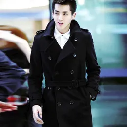 Casaco masculino estilo britânico wu yifan mesmo estilo inverno trespassado comprimento médio trench coat casaco de lã 231220