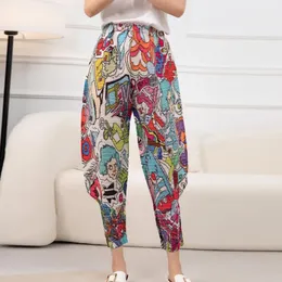 Capris miyake Pieghettato 2022 Autunno Nuovo Pp Pieghettato Graffiti Stampa Casual Organo Pantaloni Scarni A Vita Alta Campana Pantaloni Alla Caviglia