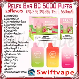 Relfx Bar Bc5000 Puff Orsosable E Сигарета 20flavors 15 мл 0% 2% 3% 5% 650 мАч. Аккумуляторная батарея 5K Puffs Vapes Starter Kit Authentic Wholesale