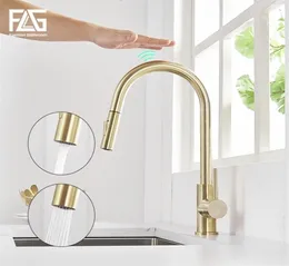 FLG Touch Control Kitchen Faucets Smart Sensor Kitchen Tap Brushed Gold Stainless Steel Touch Faucet Pull Down Sink Mixer Taps T206664191