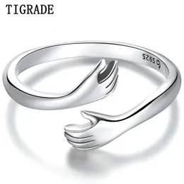 Tigrade Solid 925 Sterling Silver Arm Hug Open Rings for Women Men Gift Ring Resizable Simple Fashion Jewelry 231220