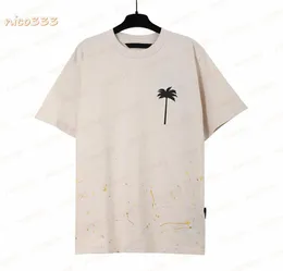 23SS جديد T Shirt Splash Gold Coconut Tree Letters Graffiti Print Pattern Cotton Loose and Protersatile Round Neck Street Men Women SH8350461