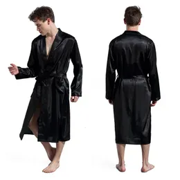 Robe de cetim de pescoço masculino Kimono Long Bathrobe Pijamas Nightgown Sleepwear Christmas para festa de casamento T40 231220