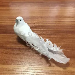 10pcs Fake Bird Branch White Pombas Artificial Foam Feathers Birds With Clip Pigeons Decoration for Wedding Christmas Home LJ201007297R