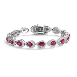 Trendy Heart Ruby Diamond Bransoleta 100% prawdziwe 925 Bracelet ślubny Srebrny dla kobiet mężczyzn
