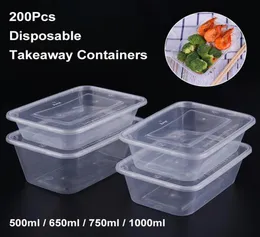 Conjuntos de utensílios de jantar 100pcs Conjunto de lancheira descartável retangular Plástico Plástico Pacote de embalagem Fruit MicrowAvable Meal Bento com Lid9141958