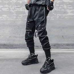 11 BYBB: s mörka 2022 Spring Hip Hop Cargo Pants Men Tactical Functional Joggers Trousers Elastic Midje Streetwear Pant Black W605