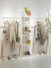 Clothing store display rack Commercial Furniture women cloth shop hanging Organization shoe bag racks landing against the wall clo6529624