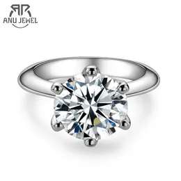 Anujewel 1ct 2ct 3ct 5ct d cor anel de noivado para mulher 925 prata esterlina banhado a ouro anéis solitários atacado 231220