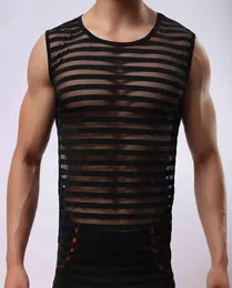 Men subirgue machos de malha sexy transparente listrado ock singlets masculinos de seda de seda de gelo 7902613