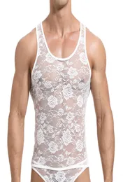 Sexy rendas masculino regatas malha transparente singlet camisas gay exótico casa lounge sleep wear undershirt verão vest7596850
