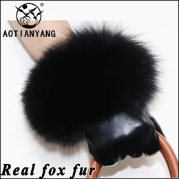 Aotianyang Real Sheepskin Fur Glove's äkta läderhandske Vinter varma fluffiga pekskärm 2023 Fashion Märke 231220