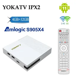 Box Yokatv IPX2 Smart TV Box Amlogic S905x4 Quad Core AV1 Android 11 4GB 32 GB EMMC TV Box 2.4/5G Wi -Fi BT5.0 1000M LAN Ustaw górny pudełko vs M.