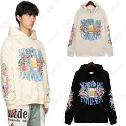 Rhude Hoodie Designer Hoodies Erkekler için kapşonlu kazak kazak sweatshirt Çiçek Bayrak Mektubu Baskı Gevşek Sokak Sokak Uzun Kollu Sweatshirts Erkek Hoodie