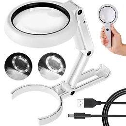 11 x 5x magnifying glass with lamp and bracket foldable desktop magnifying glass dimmable suitable for close range work macula and elderly reading 231221