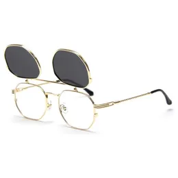 Veshion Metal Gold Flip Up Sunglasses Men Polarized UV400 Square Glasses Frame High Quality Summer Style 2021264T