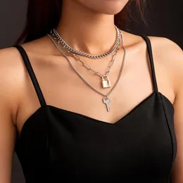 Chokers hela modepunk trendiga flerskikts halsband låsformade nyckel hiphop smycken201v