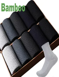 10 pares masculinos meias de fibra de bambu compressão outono longo preto negócios casual homem vestido meias presentes plus size 4346 2009249119622