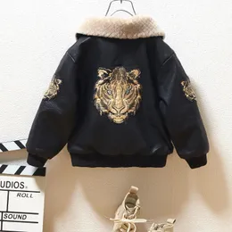 Winter Pu Leather Jacket Tiger Coat Plus Velvet Big Kids Fashion Cloths for Teens Boys Cardigan Children Outwear Coats 231221