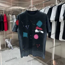 xinxinbuy 2024 Men designer Tee t shirt color Letter Graffiti Print short sleeve cotton women Black white blue gray khaki yellow M-3XL