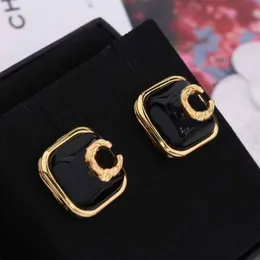 2022 Top quality Charm square shape stud earring with black color design and 18k gold plated for women wedding jewelry gift have b272O