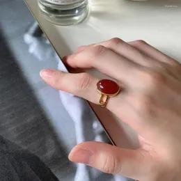 Cluster Rings Amaiyllis 925 Sterling Silver Minimalist Fashion Red Agate Ring 18K Gold Open Celi French Style Jewelry For Female Gift