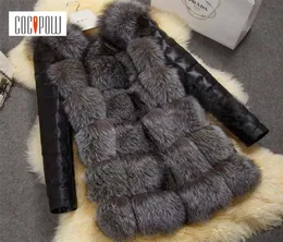 Frauen Faux Pelzmantel Pu Sleeve Spleiß abgedeckter Knopf 2018 weibliche falsche Fell warme Jacke Gilet Chalecos de Pelo Mujer S3L Größe2615446