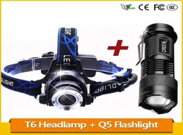 Zoom 3800lm T6 LED 헤드 램프 헤드 라이트 충전 가능 18650 배터리 헤드 램프 Q5 미니 LED 손전등 확대 조화 전술 토치 8050979