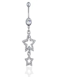 D0711 Double Stars Belly Navel Button Ring Clear Color 14Ga 10mm Length2960029