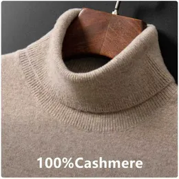 Herrtröjor 100% kashmir Turtleneck Men Pullovers 2023 Autumn Winter Soft Light Warm Rolled Neck Jumper Jersey Pull Homme Sticked tröja J231220