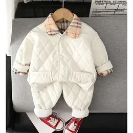 "Cozy and Stylish Autumn Winter Girls Clothes Set with Velvet Lining - Two-Piece Set for Boys - Kids Cotton Coats and Pants - Perfect Children's Clothing for the Cold Season"