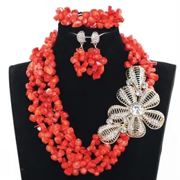 Earrings & Necklace Latest Design Nigerian Coral Beads Jewelry Set Real Wedding African Big Gold Pendant Statement CNR832290h