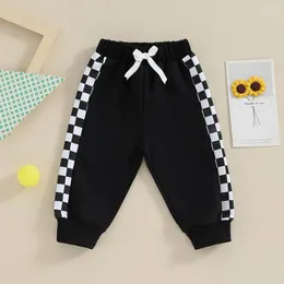 Hose für Kleinkinder, Jungen, Jogginghose, Schachbrett-Patchwork, elastische Joggerhose, lässig für geborene Säuglinge