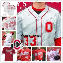 Jam NCAA Ohio State Buckeyes #13 Marty Karow #18 Bob Todd #22 Steve Arlin #27 Fred Taylor Baseball Gray White Red Retried Jerseys S-4XL