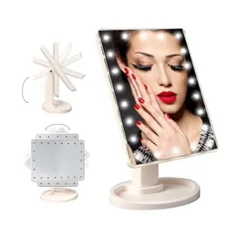 Speglar LED Make Up Mirror Cosmetic Desktop Portable Compact 16/22 LED -lampor Ljus Makeup Mirror For Women Black White Pink Za2