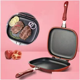 Pans Double Sided Grill Frying Pan Skillet Durable Nonstick Baking Tray Wok Cooking Pots Utensils Kitchen Accessories Drop Delivery Ho Dh35R