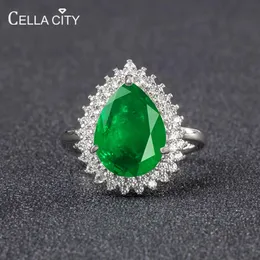 Cellacity Vintage Emerald Gemstone Ring com Forma de gota de água 10*14mm Stone 5A Festa de casamento de zircão FECHA Tamanho do presente de jóias 6-10 231221