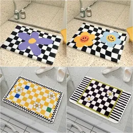 Süße Blumenbadmatten weiche Plüsch-Schachbrett Duschbaumboden Teppiche Non-Slip Kids Badezimmer absorbieren Teppiche Tapis salle de Bain 231221