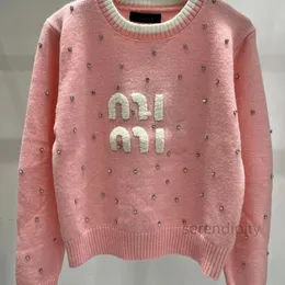 designer jumper sweaters women knit sweater clothes fashion pullover female Heavy diamond studded full diamond letter short pin top base sweater mimi