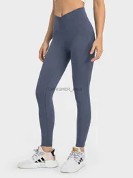 Yoga outfit nepoagym 25 ingen front söm kvinnor yoga leggings med sidofickor korsa midje träning Legging fitness sportbyxor för runl231221