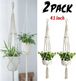 2 Pack 41 Zoll handgefertigte Hausgartenpflanzen hängende Saitenkleiderbügel Makrame Home Decor Töpfe Korb Hängende Saiten 2106151220948