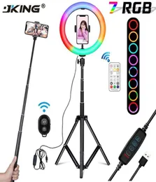 10 tum RGB Video Light 7Colors RGB Ring Lamp för telefon med fjärrkamera Studio Stora ljus LED 48quot stativ 160 cm för YouTube3639894