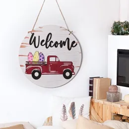 Novelty Items Interchangeable Seasonal Red Truck Welcome Door Sign Wooden Round Hanger Wreaths Signs For Farmhouse Home Decor235H